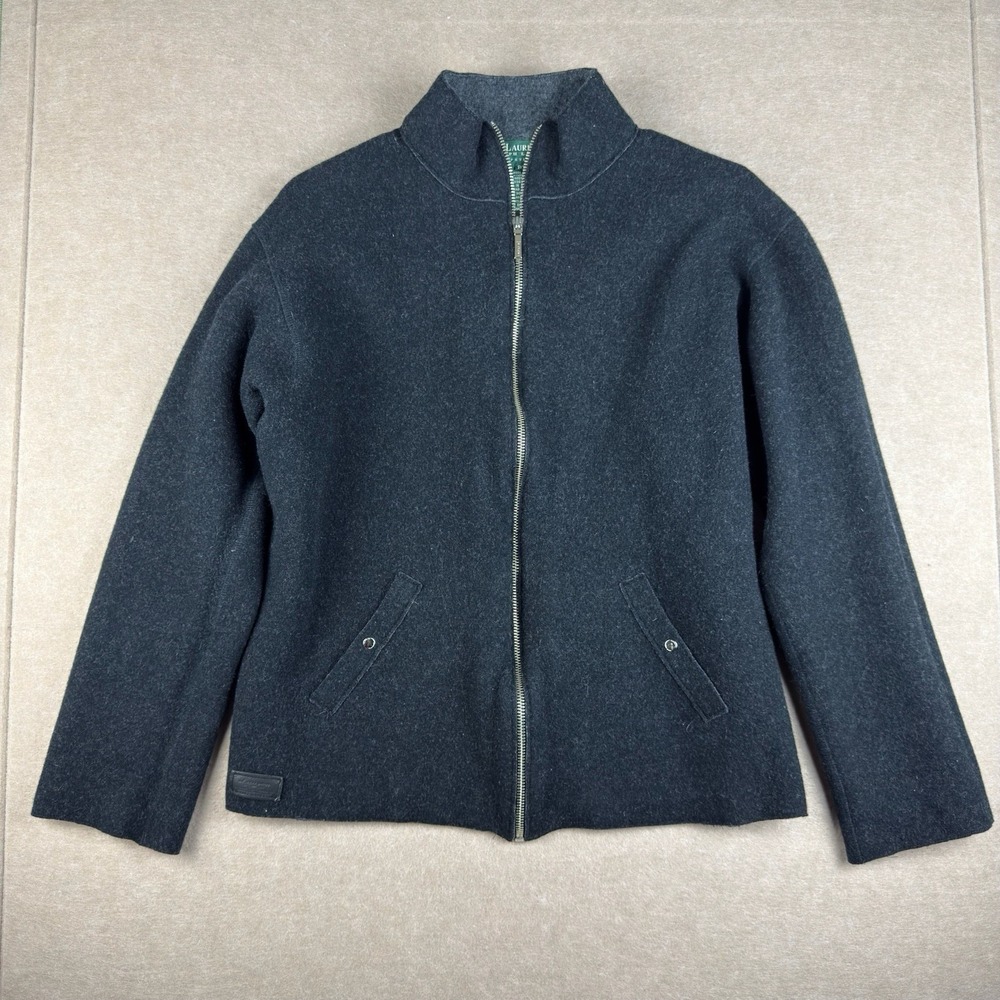 Lauren Ralph Lauren Jacket Women’s P/M Wool Petite Zip Charcoal Gray Winter
